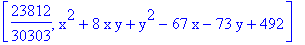 [23812/30303, x^2+8*x*y+y^2-67*x-73*y+492]
